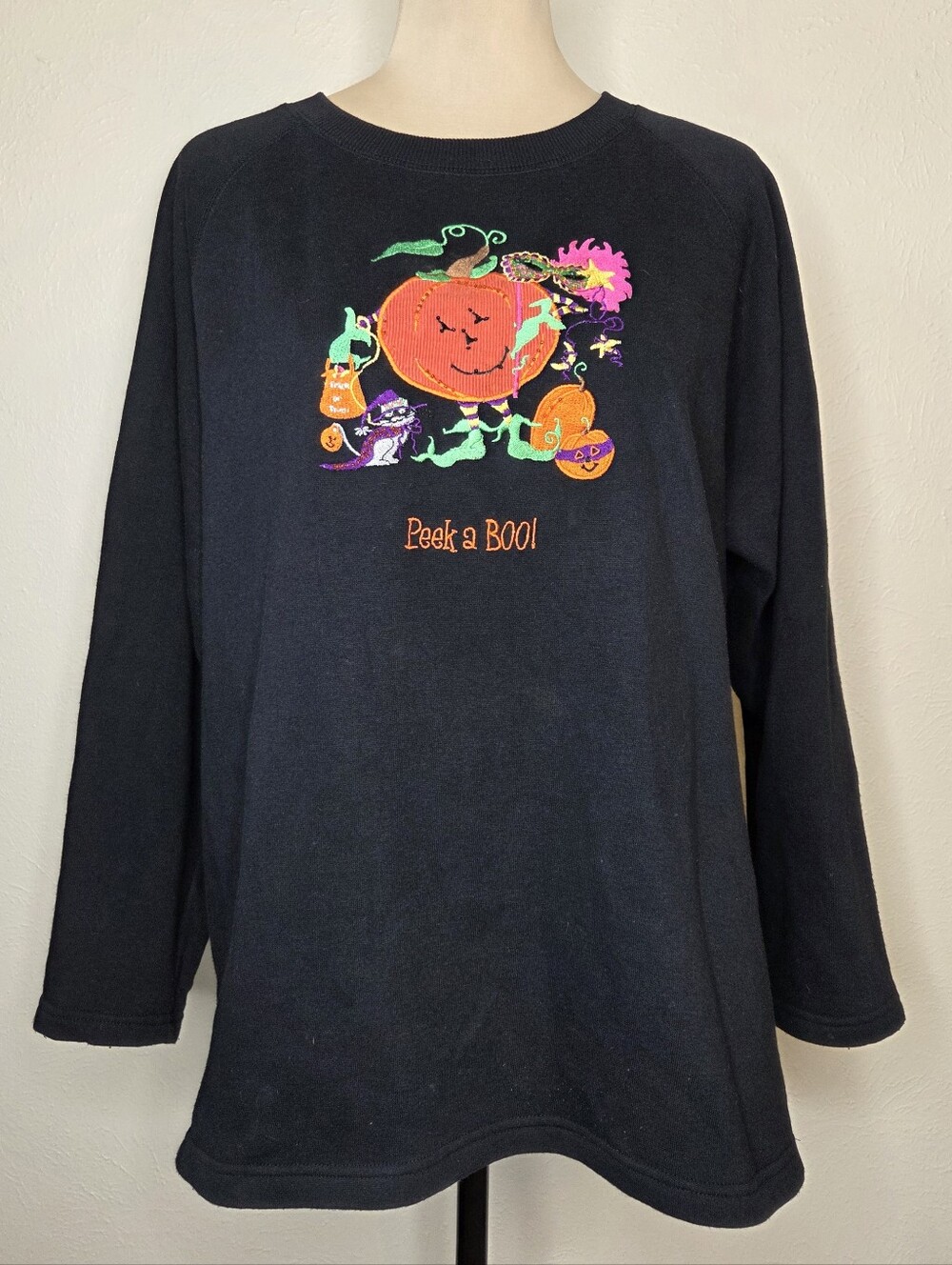 Vintage The Quacker Factory Halloween Embroidered Pumpkin Sweatshirt Large